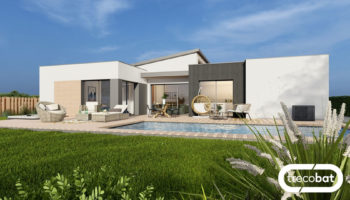 Plan de maison familiale de plain-pied avec piscine