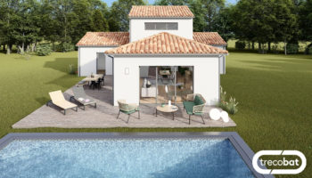 Plan de maison en L à étage et toit tuiles
