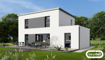Plan maison étage toit plat bicolore et carport