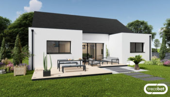 Plan de maison plain-pied en U avec toiture mixte