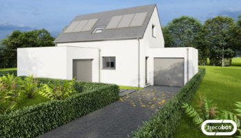 Plan de maison avec panneaux solaires et studio