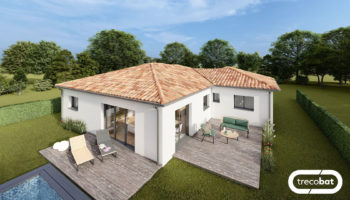 Plan maison plain-pied avec tuiles et 4 chambres