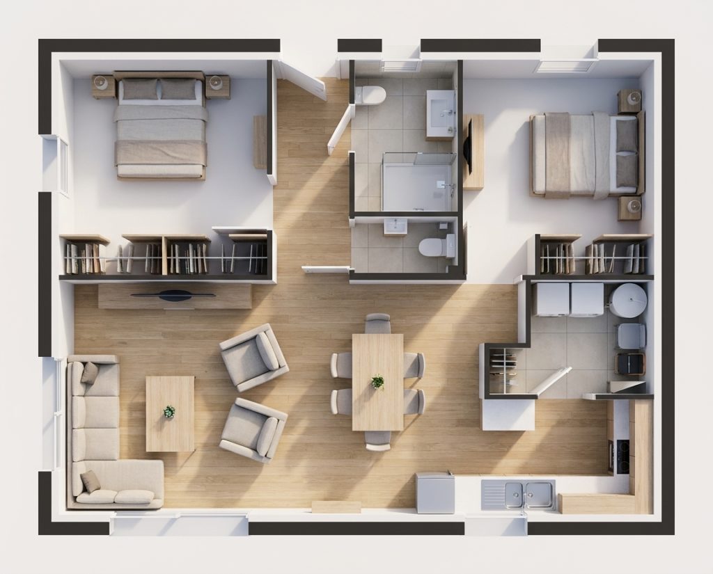 Maison+Terrain de 3 pièces avec 2 chambres à Le-Tour-du-Parc 56370 – 326500 € - SYCO-26-10-22-127