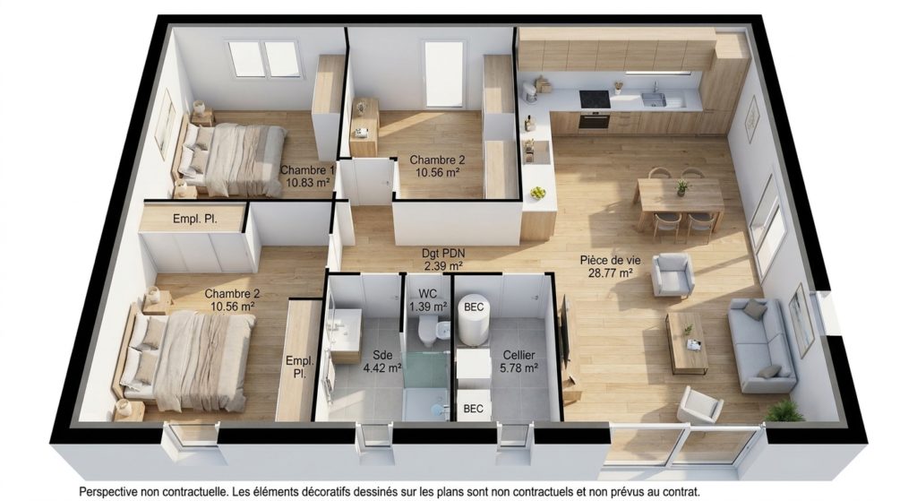 Maison+Terrain de 3 pièces avec 2 chambres à Plouenan 29420 – 181247 € - VVAN-26-10-29-82